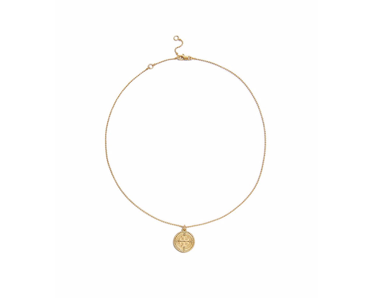Tory Burch Gold Ox Logo Coin Pendant Necklace