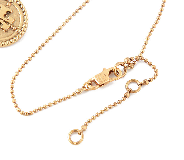 Tory Burch Gold Ox Logo Coin Pendant Necklace