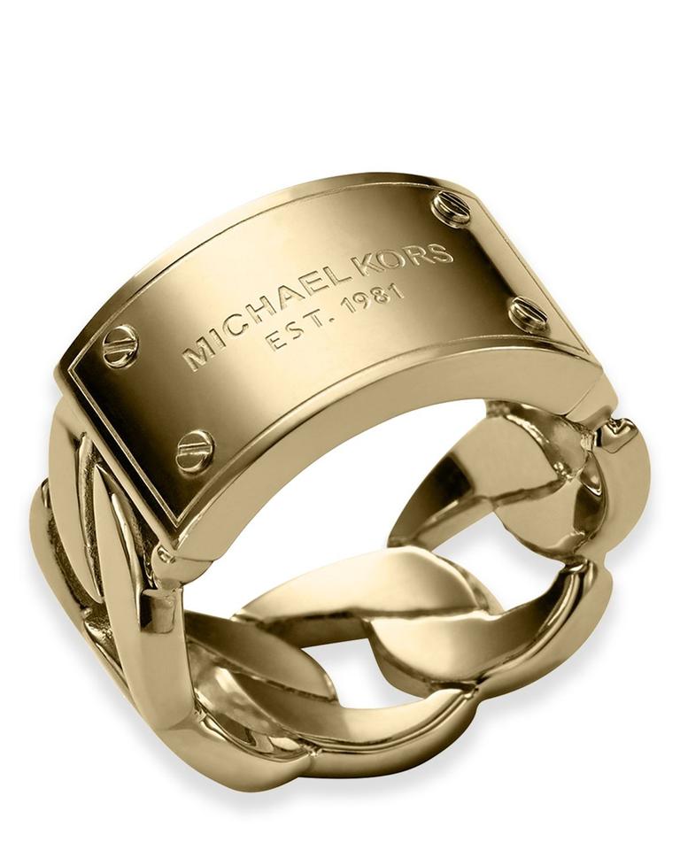 Michael Kors Gold-Tone Steel Plate Logo Ring (Sizes 6, 7) – D'ore Jewelry