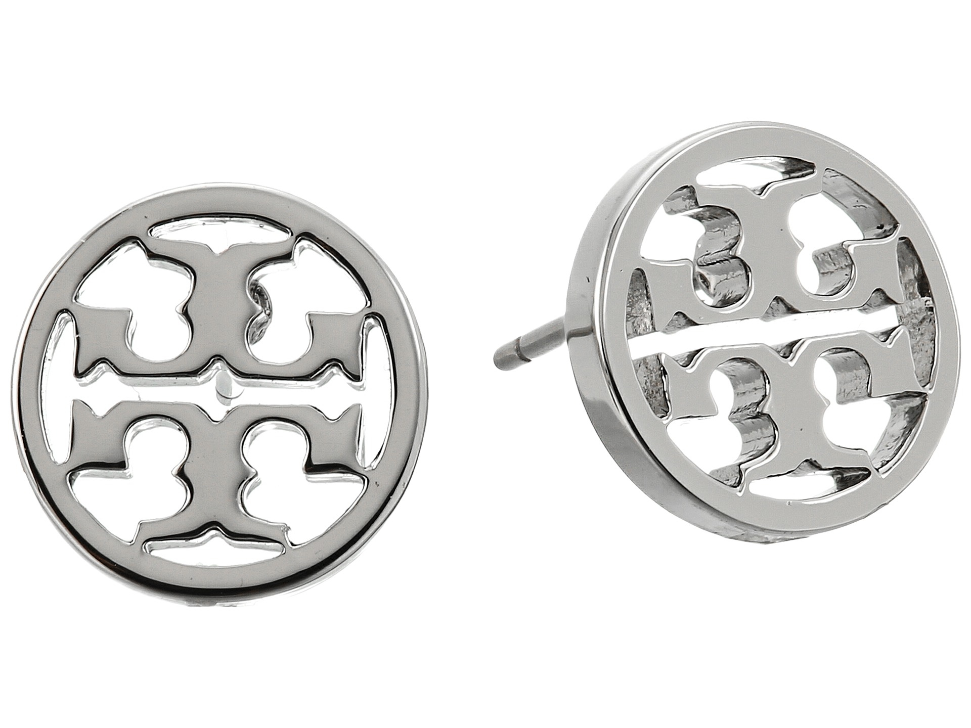 Tory Burch Circle Logo Stud Earrings Silver